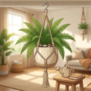 Illustration of a lush Boston fern, a popular choice when looking for safe houseplants for homes with toddlers.
