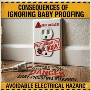An open electrical outlet highlighting the dangerous consequences of ignoring baby proofing in the home.
