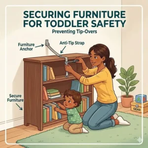 Securing heavy furniture with anchors is essential when adjusting safety measures as child grows into a toddler.