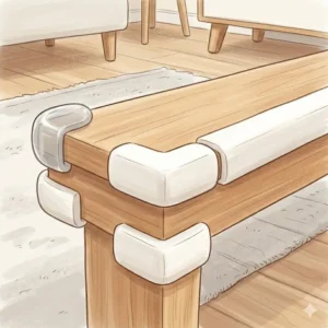 Soft furniture corner guards designed for baby proofing for 6-12 month old crawler.