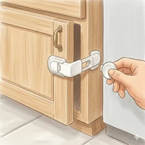Secure kitchen cabinet locks for effective baby proofing for 6-12 month old crawler.