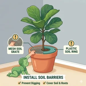 Installing protective soil grates to learn how to baby proof plants poisonous and prevent digging.