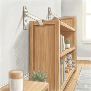 Heavy bookshelf wall anchors for baby proofing for 6-12 month old crawler.