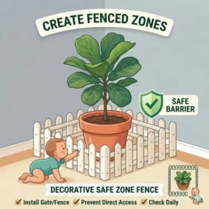 Decorative safety fences around floor pots showing how to baby proof plants poisonous in open spaces.