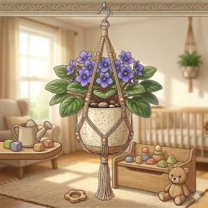 A houseplant with a decorative soil cover to prevent digging, ensuring safe houseplants for homes with toddlers stay clean.
