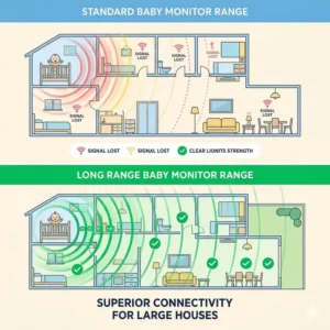 Signal strength comparison diagram highlighting why this is the best baby monitor for long range large house compared to standard models.