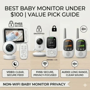 A secure FHSS non-Wi-Fi device as the best baby monitor under 100 dollars for parent privacy.