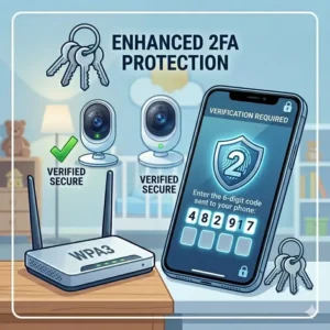 Using two-factor authentication on a smartphone to manage baby monitor security risks and how to avoid account takeovers.