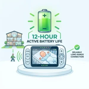Icon showing long-lasting battery performance essential for the best baby monitor for long range large house in expansive properties.
