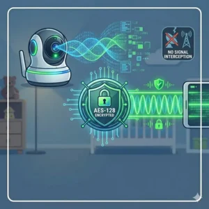 Visualizing encrypted data waves to prevent baby monitor security risks and how to avoid wireless signal interception.