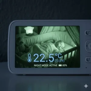 Illustration 7: Night vision screen capture showing the clear reading of a baby monitor with temperature sensor accuracy in a dark room.
