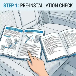 Reviewing the car seat manufacturer manual and vehicle guide as the first step on how to install car seat rear facing correctly.