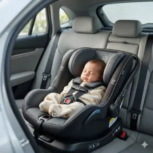 Correct rear-facing installation setup demonstrating the best car seat for newborn safety 2026.