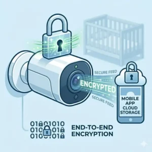 Digital encryption and data safety features of a baby monitor vs security camera for nursery.