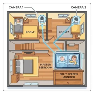 A house layout diagram demonstrating how to position and install the best baby monitor with two cameras system for maximum coverage.
