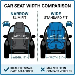 Size comparison of the best convertible car seat for small cars versus bulky models.