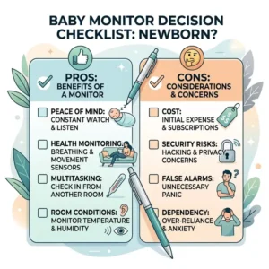 Illustration 2: A split-screen comparison diagram between a traditional audio-only device and a high-tech smart video system when deciding do you need a baby monitor for newborn care.