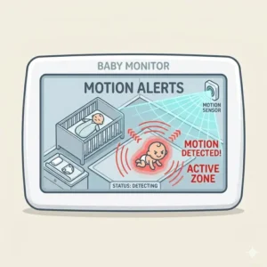 Visual representation of a baby monitor with sound alerts vs motion alerts focusing on how the motion sensor tracks baby movement in the crib.