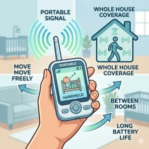 Parent unit portability and signal range when choosing a baby monitor vs security camera for nursery.