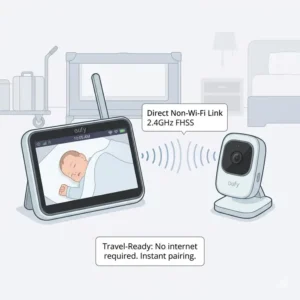 Connectivity diagram of the best baby monitor for travel portable using a secure signal.