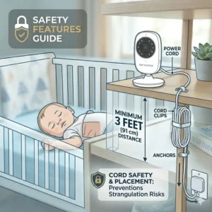 A digital screen showing nursery room temperature sensor alerts, highlighting key baby monitor buying guide safety features.