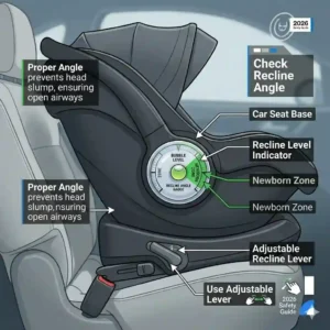 Illustration 3: Diagram showing how to check the recline angle indicator on the best car seat for newborn safety 2026.