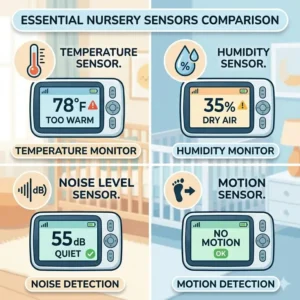 Temperature and humidity sensor display on a baby monitor vs security camera for nursery.