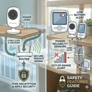 A visual demonstration of two-way talk communication functionality included in the baby monitor buying guide safety features.