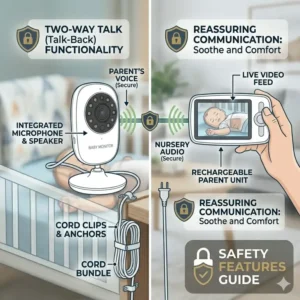 A side-by-side comparison of daytime video feed and clear infrared night vision clarity under the baby monitor buying guide safety features.