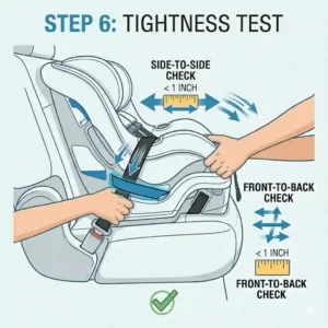 Testing the stability of a rear facing car seat setup at the belt path to verify how to install car seat rear facing correctly.