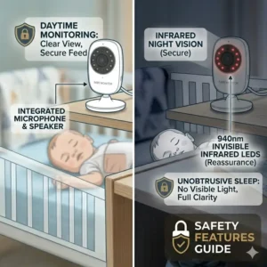 A conceptual drawing of high-tech movement and breathing sensor mats that connect to the system, representing advanced baby monitor buying guide safety features.