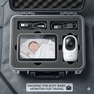 A protective hard-shell case designed for the best baby monitor for travel portable.