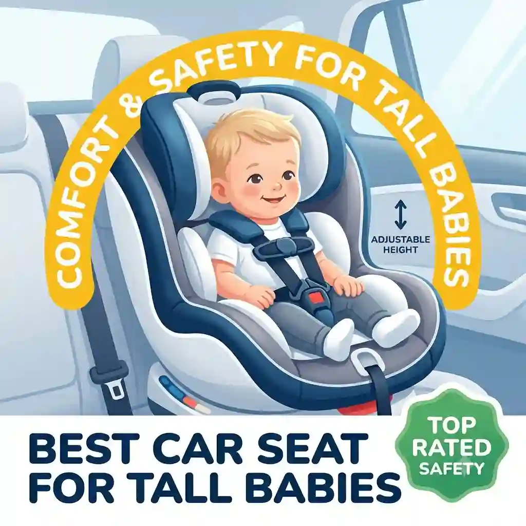 A child sitting in the best car seat for tall babies comfort and safety.