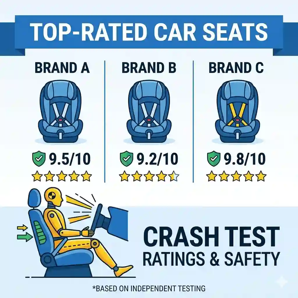 A comprehensive comparison chart of the safest car seat brands crash test ratings for parents.
