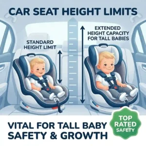 Diagram showing height limits for the best car seat for tall babies comfort and safety.