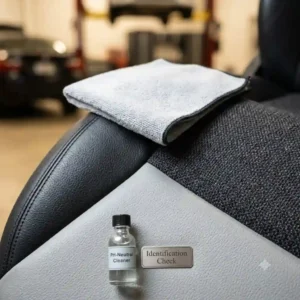 Checking the upholstery material texture to properly prepare for how to clean car seat safely without damage.