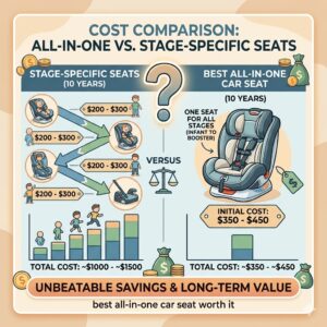 A financial chart comparing the long-term cost of separate seats versus one, proving why this single choice is the best all in one car seat worth it.