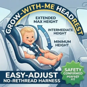 Easy-adjust harness system on the best car seat for tall babies comfort and safety.