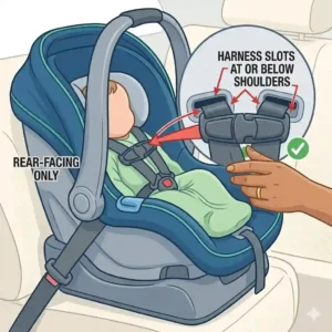 A critical indicator of when to switch from infant to convertible car seat is when the baby’s head is less than one inch from the top of the shell, illustrated by the one-inch rule.
