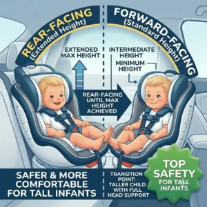 Rear-facing safety guidelines for the best car seat for tall babies comfort and safety.