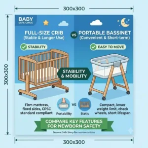 Detailed close-up of locking wheels on a portable bassinet, highlighting essential mobility features for evaluating crib vs bassinet which is safer for newborn.