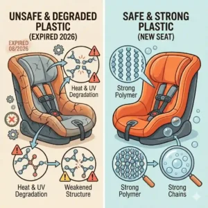 An educational infographic breakdown by seat type to help guide users on car seat expiration date how to check.