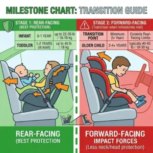 A milestone-based rear facing vs forward facing safety comparison guide for parents deciding when to transition seats.