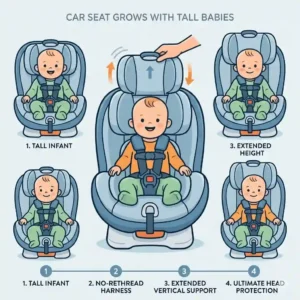 Headrest adjustment levels of the best car seat for tall babies comfort and safety.
