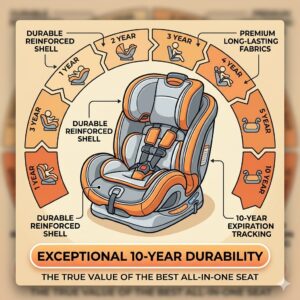 A 10-year lifespan timeline highlighting the durability and value that make the best all in one car seat worth it for growing families.
