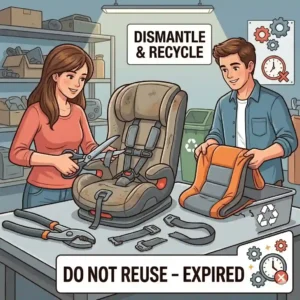 A step-by-step visual guide on safe disposal options after completing your car seat expiration date how to check.