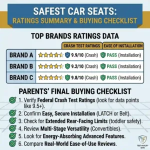 A final buying checklist based on the safest car seat brands crash test ratings and federal data.