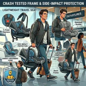 An age and weight compatibility chart to help families choose the best lightweight car seat for travel.