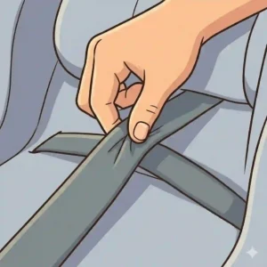 Illustration for mistake 3, a close-up of a hand performing the pinch test to check for loose harnesses, highlighting hidden car seat installation mistakes parents make that reduce safety.
