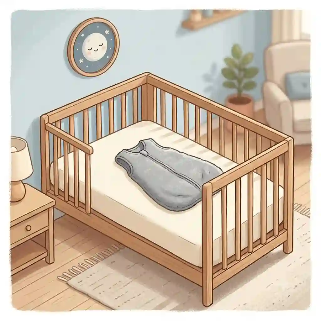 A beautifully styled, empty nursery showing how to set up a crib safely for a newborn with a firm mattress and a taut, fitted sheet.